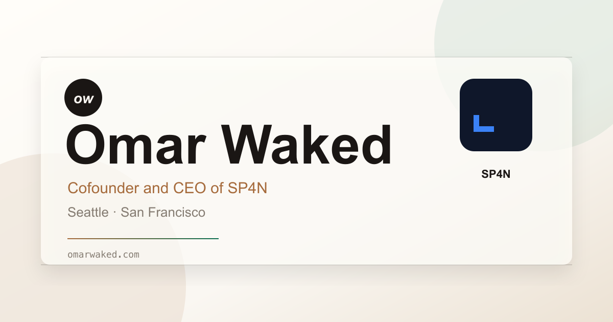 Official site card for Omar Waked, cofounder and CEO of SP4N